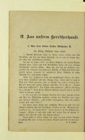 IV. Aus unserm Herrscherhause