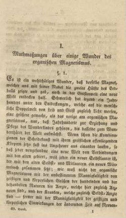 I. Muthmaßungen über einige Wunder des organischen Magnetismus