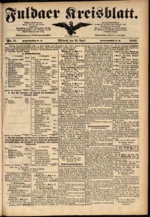 Zweite Ausgabe vom Mittwoch, den 29. April 1903.