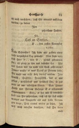 50. Carl an Sophien. K .. den 30sten November 1760.