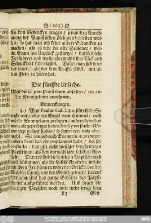 Die fünffte Ursache. Weil die so zum Papstthum abfallen, ein ander Evangelium annehmen.