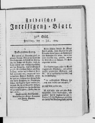 30tes Stück, Ausgabe vom 27. Jul. 1810