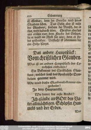 Das andere Hauptstück: Vom christlichen Glauben.