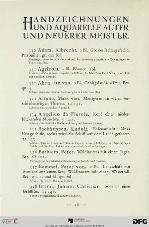 Handzeichnungen und Aquarelle alter Meister und neuerer Meister (Nr. 330-489)
