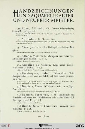Handzeichnungen und Aquarelle alter Meister und neuerer Meister (Nr. 330-489)