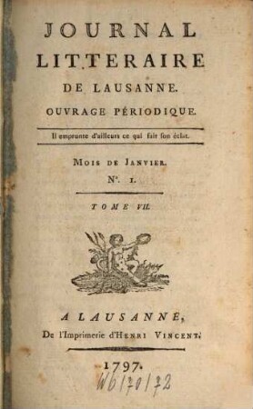 Journal littéraire de Lausanne : ouvrage périodique. 7. 1797