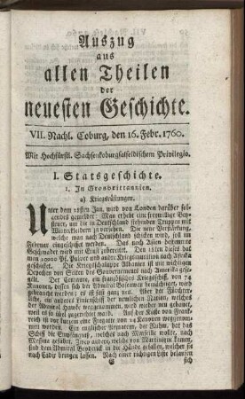 VII. Nachl. Coburg, den 16. Februar. 1760.