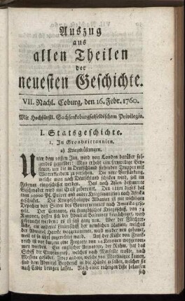 VII. Nachl. Coburg, den 16. Februar. 1760.