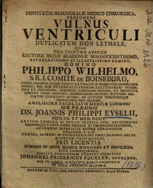 Disputatio Inauguralis Medico Chirurgica, Proponens Vulnus Ventriculi Duplicatum Non Lethale