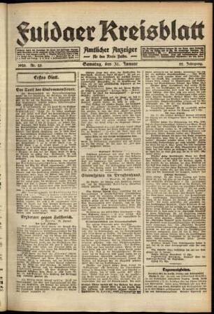 Erste Ausgabe vom Samstag, den 31. Januar 1920.