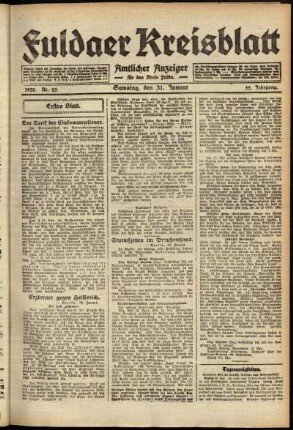 Erste Ausgabe vom Samstag, den 31. Januar 1920.