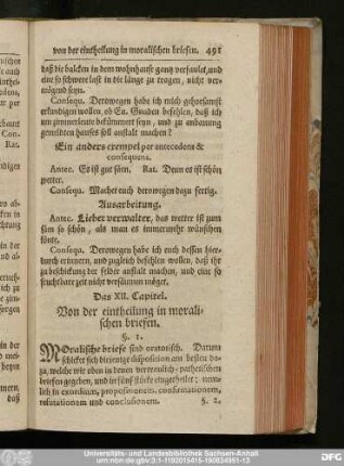 Das XII. Capitel. Von der eintheilung in moralischen briefen.