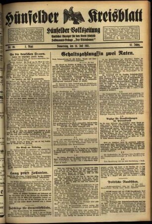 Zweite Ausgabe vom Donnerstag, den 23. Juli 1931.