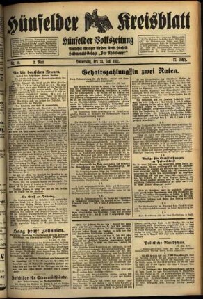 Zweite Ausgabe vom Donnerstag, den 23. Juli 1931.