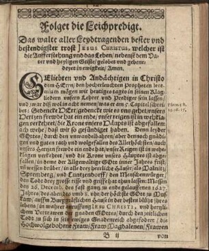 Folget die Leichpredigt. Exordium.