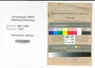 Entnazifizierung Johann Hamacher , geb. 12.12.1881 (Oberbrandmeister)