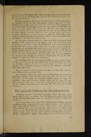 Die nationale Haltung der Sozialdemokratie