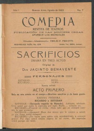 1922000700: Sacrificios : [drama en tres actos]