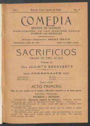 1922000700: Sacrificios : [drama en tres actos]