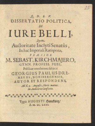 Dissertatio Politica, De Iure Belli