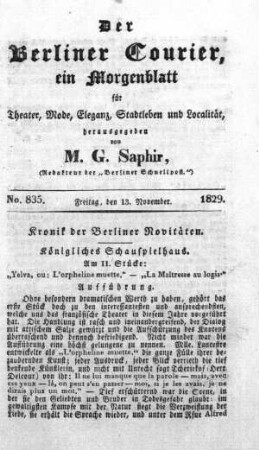 No. 835, Freitag, den 13. November 1829