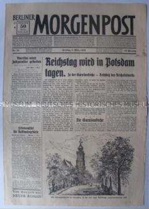 Tageszeitung "Berliner Morgenpost" zum Beschluss der Regierung, den Reichstag nach Potsdam zu verlegen