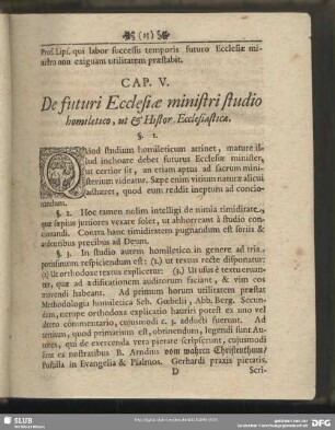 Cap. V. De futuri Ecclesiae ministri studio homiletico, ut & Histor. Ecclesiastica