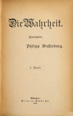 Die Wahrheit : katholische Kirchenzeitung für Deutschland. 2 = Jg. 1. 1896
