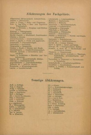 Abkürzungen der Fachgebiete ; Sonstige Abkürzungen