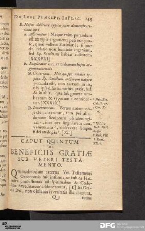 Caput Quintum De Beneficiis Gratiæ Sub Veteri Testamento.