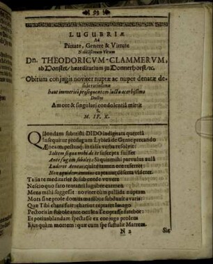 Lugubriæ Ad Pietate, Genere & Virtute Nobilissimum Virum [...]