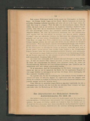 Der Jahresbericht der Sächsischen Gewerbe-Aufsichtsbeamten für 1914-18.