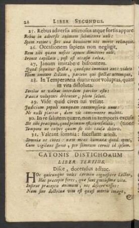 Catonis Distichorum. Liber Tertius = Das Dritte Buch