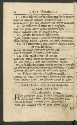 Catonis Distichorum. Liber Tertius = Das Dritte Buch