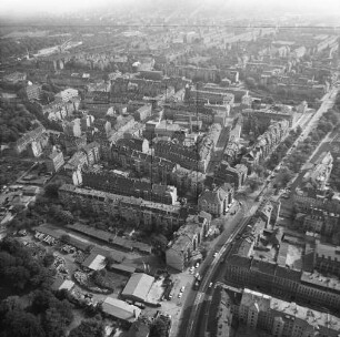 Leipzig-Anger-Crottendorf östlich der Riebeckstraße : Blickrichtung Süden nach Leipzig-Reudnitz
