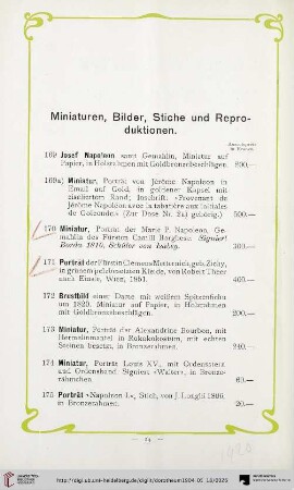 Miniaturen, Bilder, Stiche und Reproduktionen (Nr. 169-216)