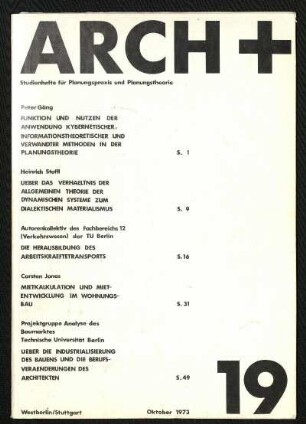 Heft 19: Kybernetik, Infrastruktur, Industrialisierung des Bauens