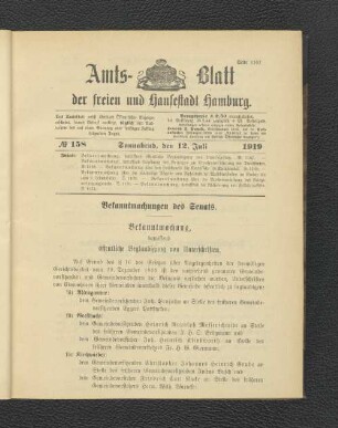 No.158, Sonnabend, den 12. Juli 1919