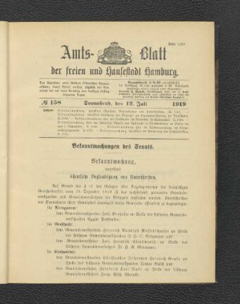 No.158, Sonnabend, den 12. Juli 1919