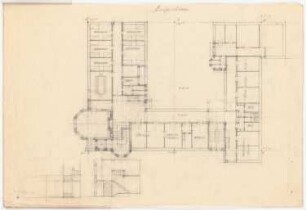 Krankenhaus, Clerf (Clervaux): Erdgeschossgrundriss 1:200, Schnitt durch das Treppenhaus