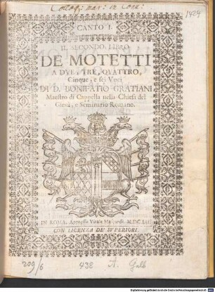 IL SECONDO LIBRO DE MOTETTI A DVE, TRE, QVATTRO, Cinque, e sei Voci