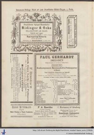 Annoncen-Beilage Blatt 26a zum Frankfurter Möbel-Bazar, 2. Serie.