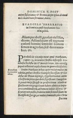 Evangelii Enarratio in Dominica post Epiphaniam Domini quinta.