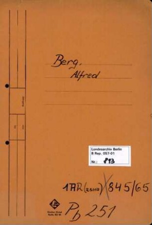 Personenheft Alfred Berg (*09.02.1912), SS-Sturmbannführer
