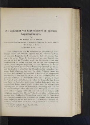 Die Löslichkeit von Schwefeldioxyd in flüssigen Kupferlegierungen.