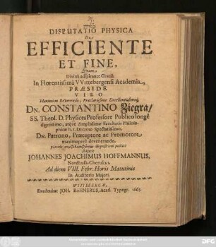 Disputatio Physica De Efficiente Et Fine