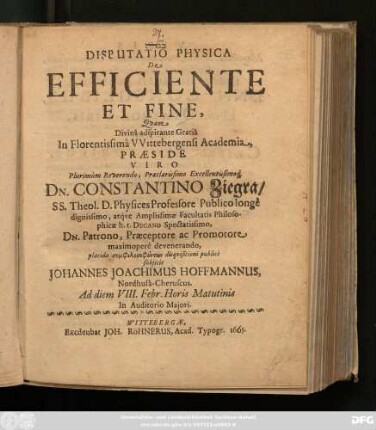 Disputatio Physica De Efficiente Et Fine