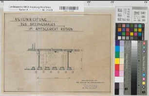 Rüthen (Rüthen) Amtsgericht Einrichtung des Sitzungssaales 1961 1 : 100 28 x 39 Zeichnung Staatshochbauamt Soest