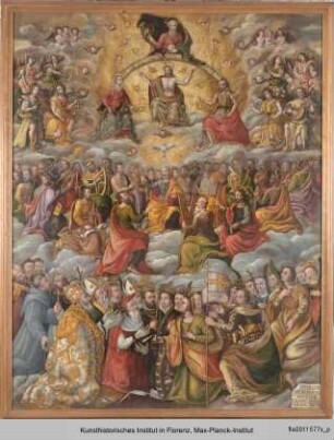 Thronender Christus im Himmel mit Heiligen