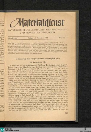 Materialdienst : Längsschnitt durch die geistigen Strömungen und Fragen der Gegenwart